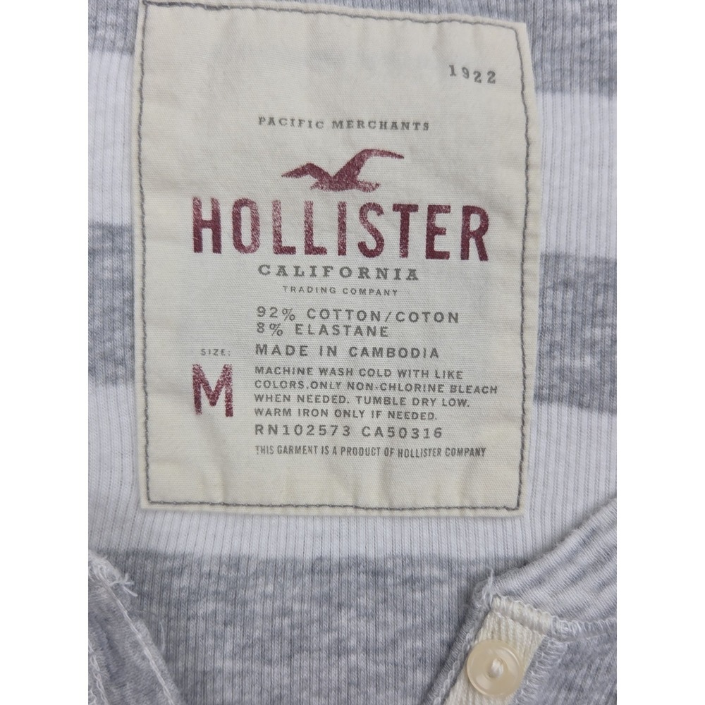 Vintage Hollister Henley Top Sz M Babydoll Bella Swan Gray Striped Y2K Coquette - Picture 5 of 6